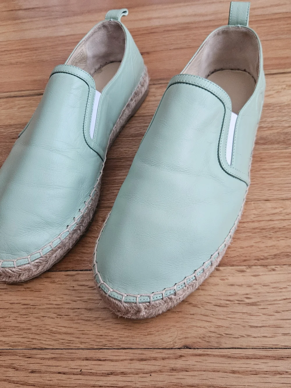Jimmy Choo Mint Green Leather Espadrille Slip-Ons with Jute Sole
